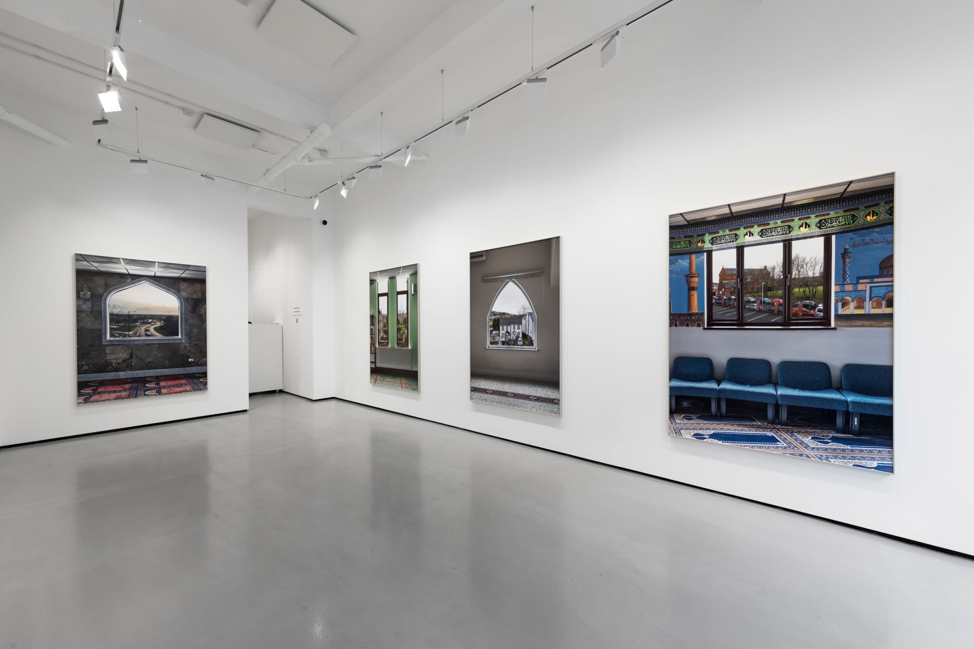 Installation views of Marwan Bassiouni's exhibition 'New British Views' at Workplace in London. 