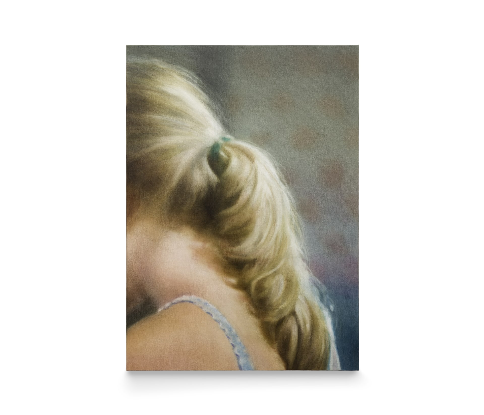 A painting by Rachel Lancaster of a woman with blonde hair wearing a green headband