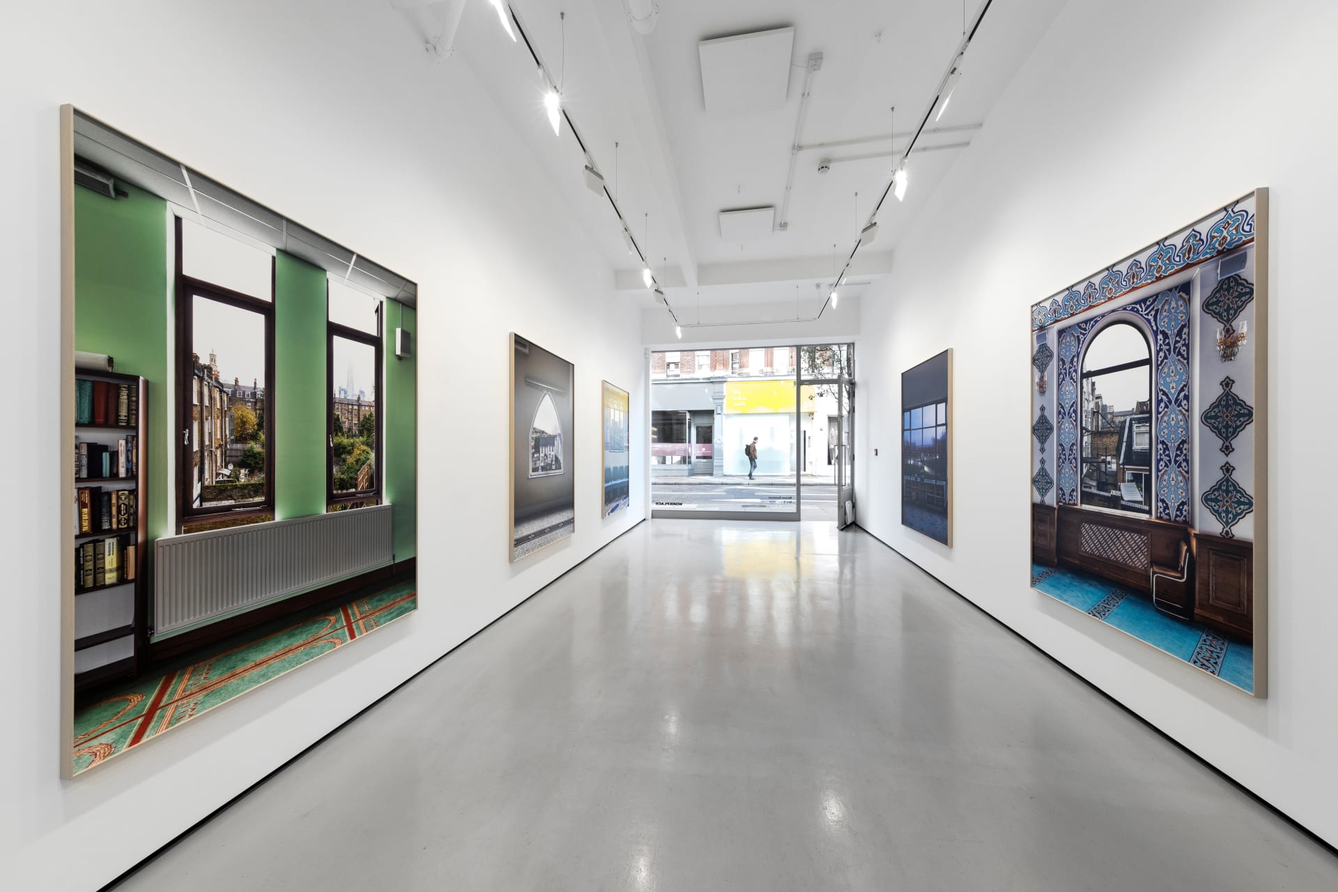 Installation views of Marwan Bassiouni's exhibition 'New British Views' at Workplace in London. 