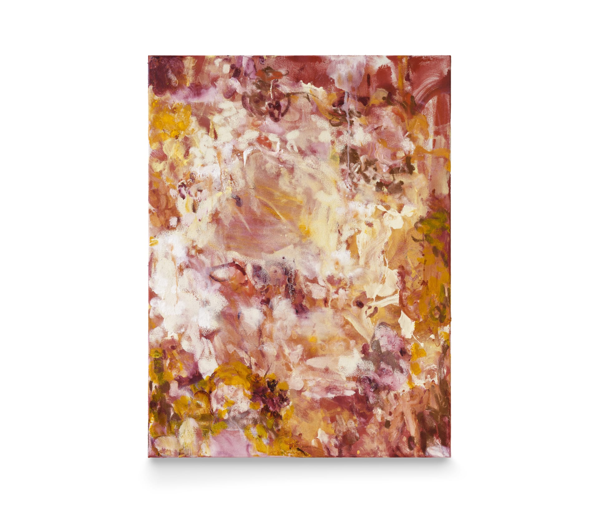 A red and orange gestural abstract painting by Isabella Amram