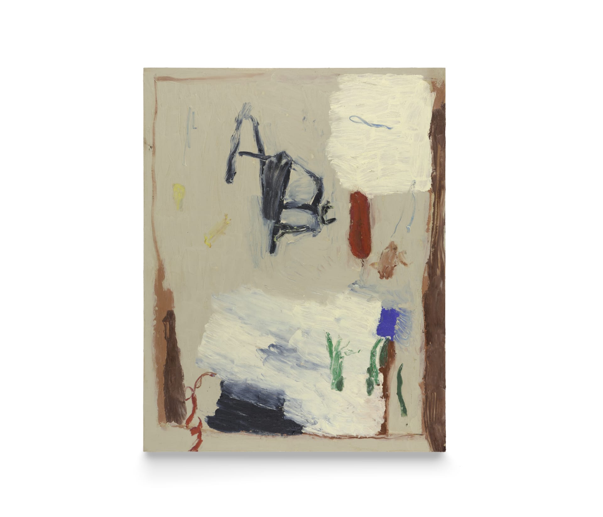  a brown abstract painting by b chehayeb with A,B,c in the centre