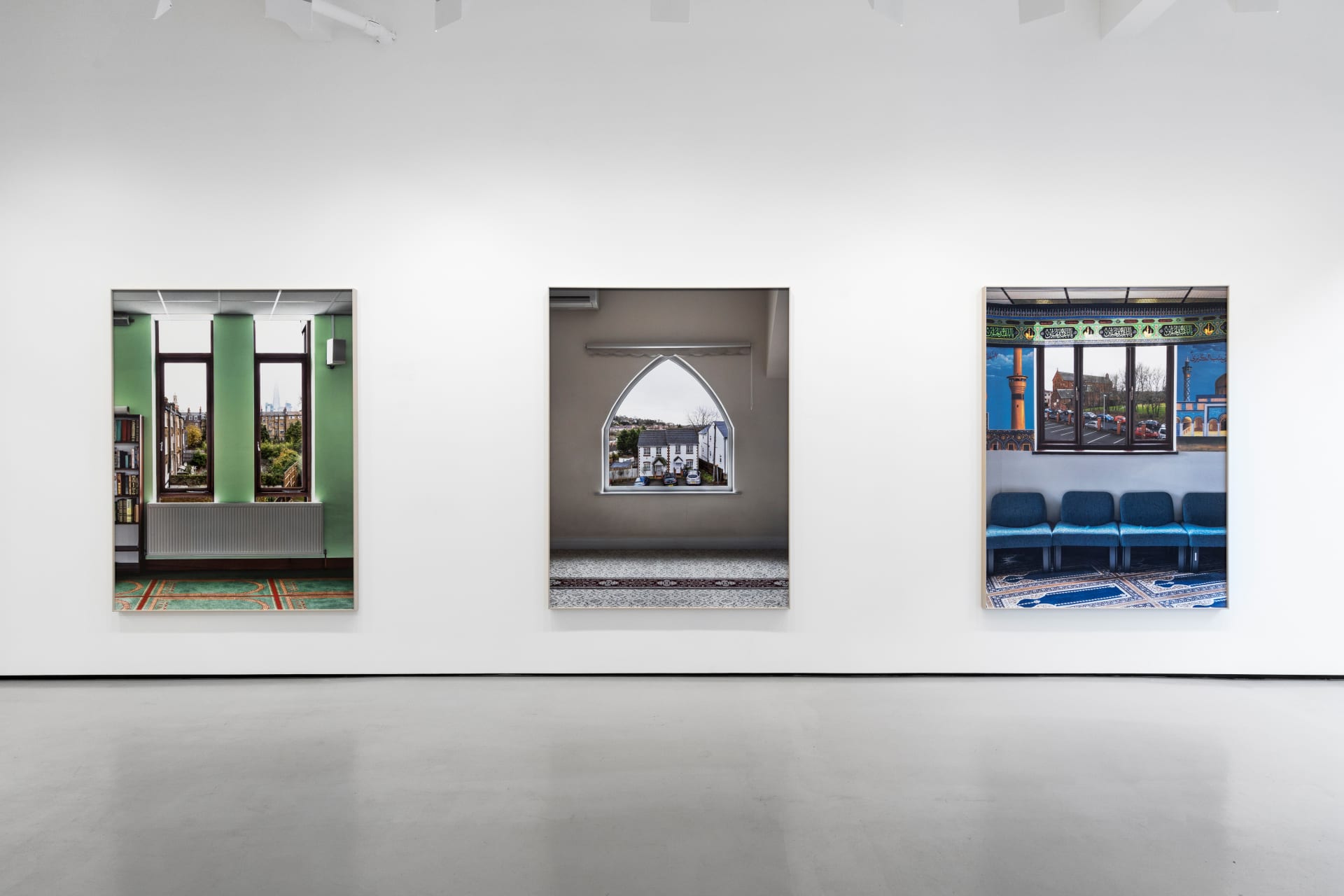 Installation views of Marwan Bassiouni's exhibition 'New British Views' at Workplace in London. 