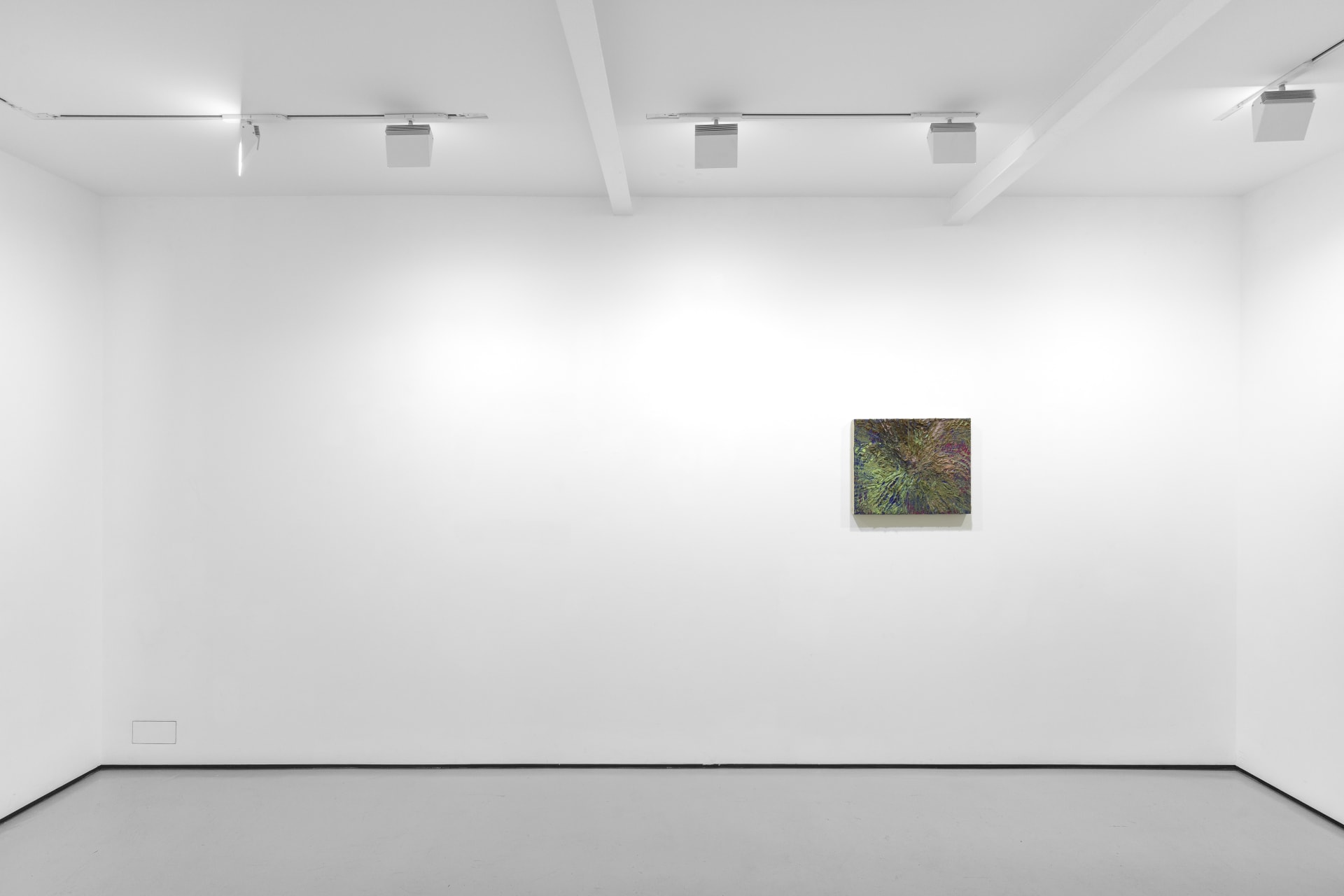 An installation view of James Cabaniuk's solo exhibition with two very large impasto oil paintings on the wall