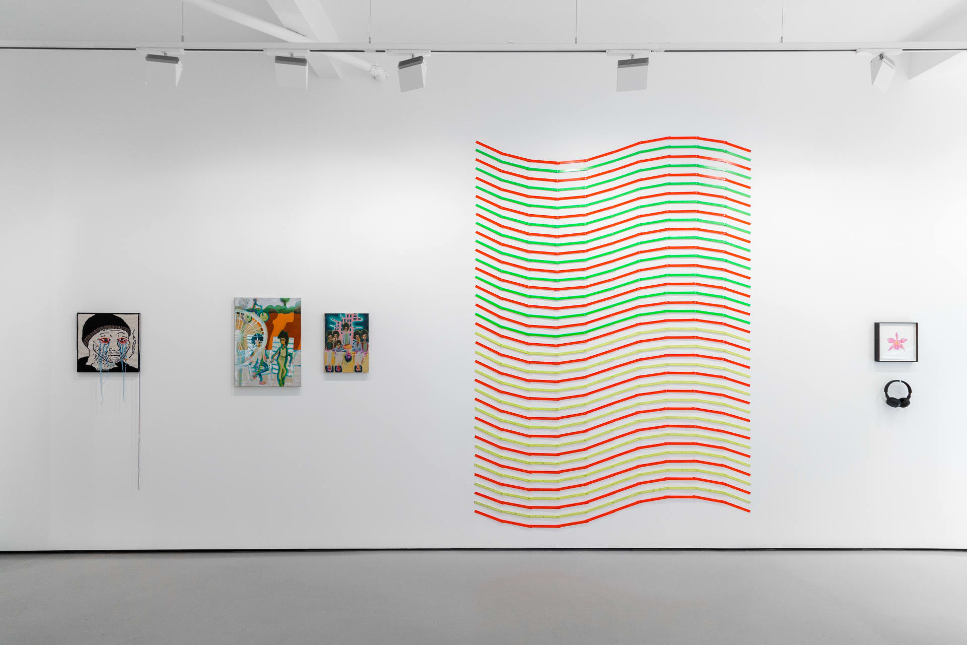 Installation views of 'Kaleidoscope' the inaugural group exhibition at Workplace in 50 Mortimer Street, Fitzrovia, London.