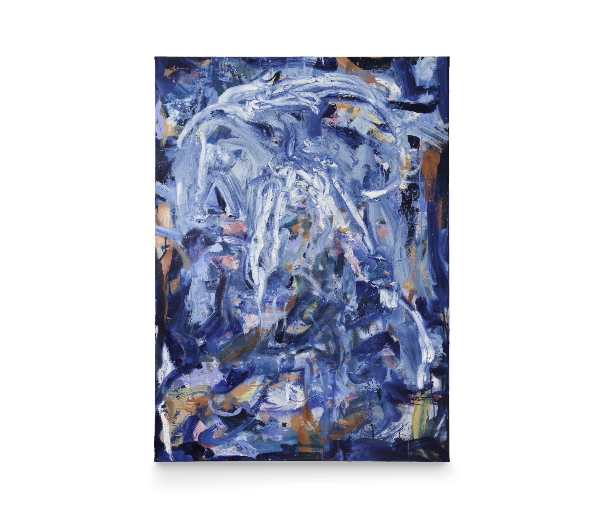 A blue gestural abstract painting by Isabella Amram 
