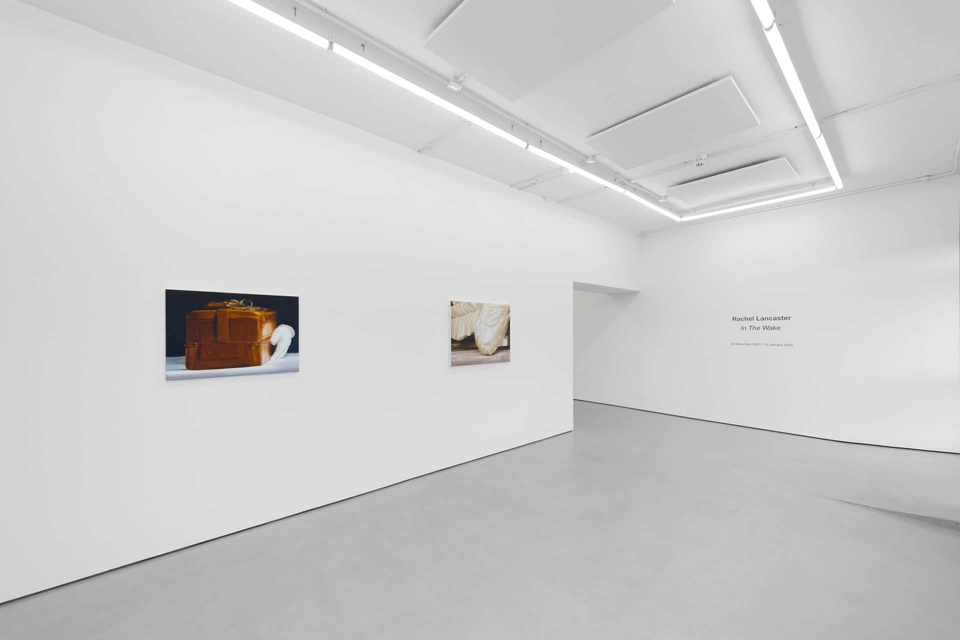 Rachel Lancaster's medium scale oil paintings of domestic objects from cinema are hung in a spacious white gallery space
