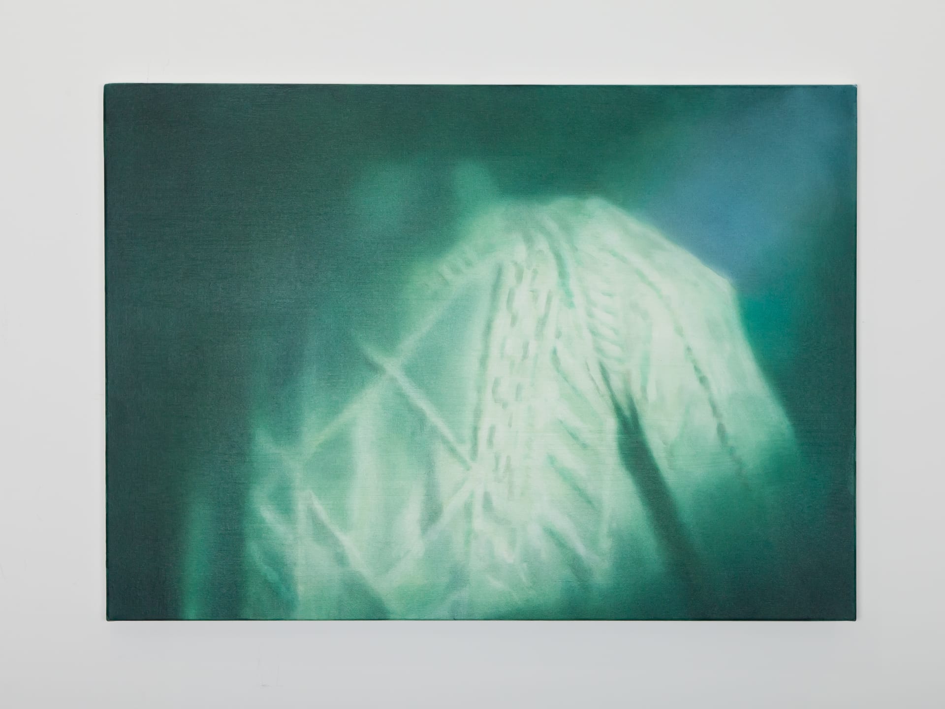 A painting by Rachel Lancaster of the crop of a person wearing a knitted jumper