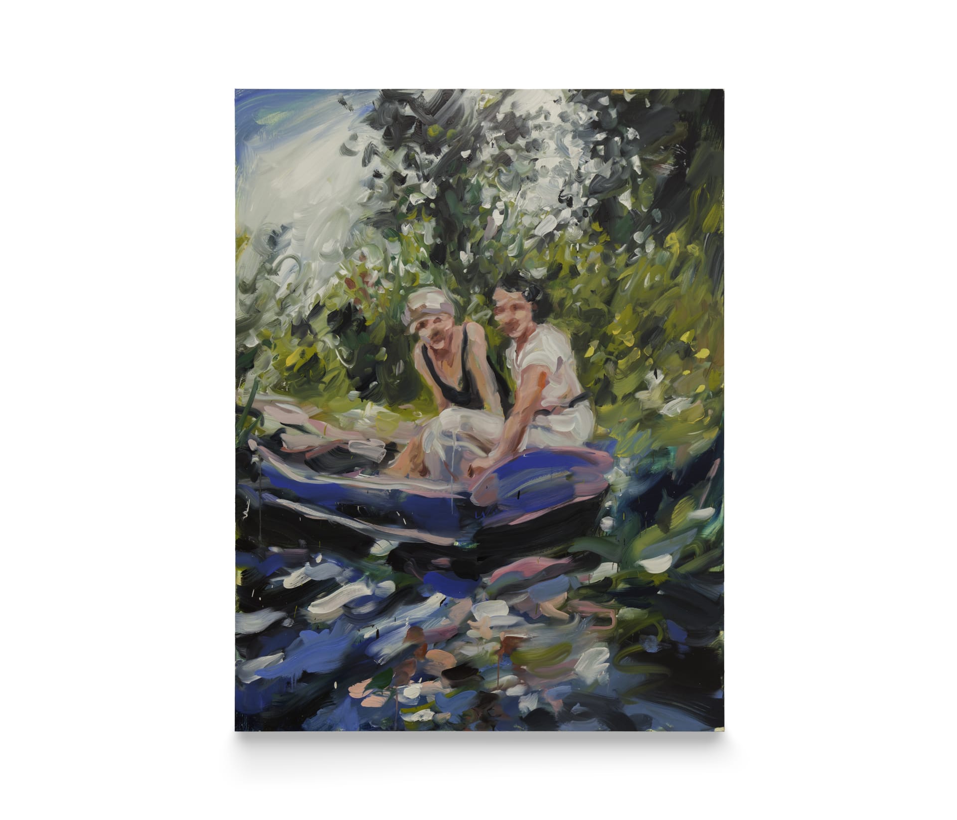 A painting of two women in a boat by Laura Lancaster