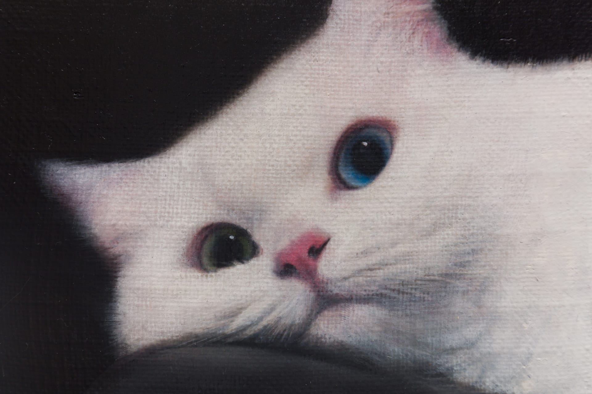 A detail of a painting by Joseph Jones of a white cat