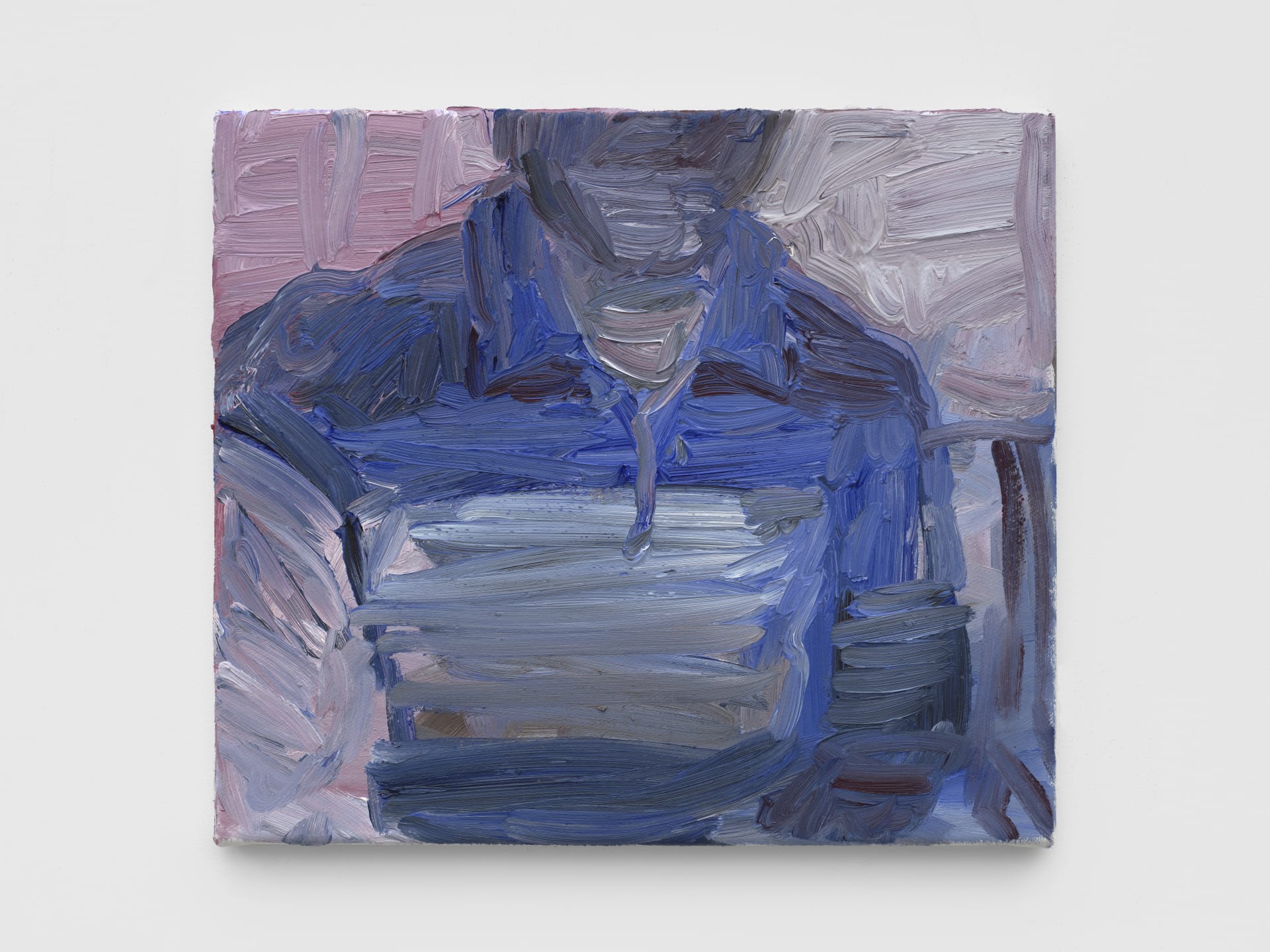 Painting by Celia Hempton of a close-up of a person's torso in purple and blue