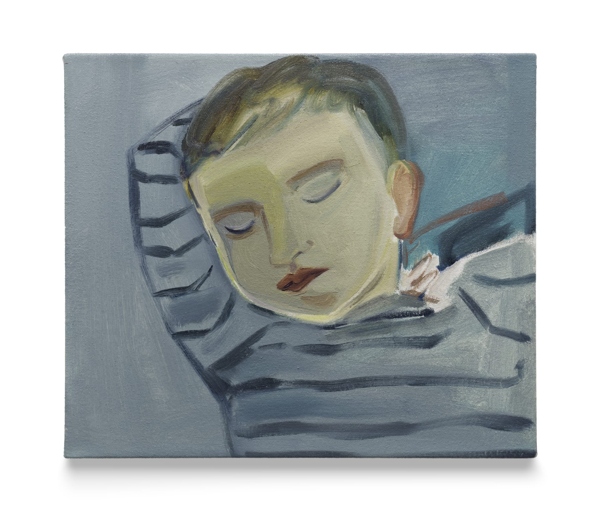 A painting by Eve Ackroyd of a young boy sleeping