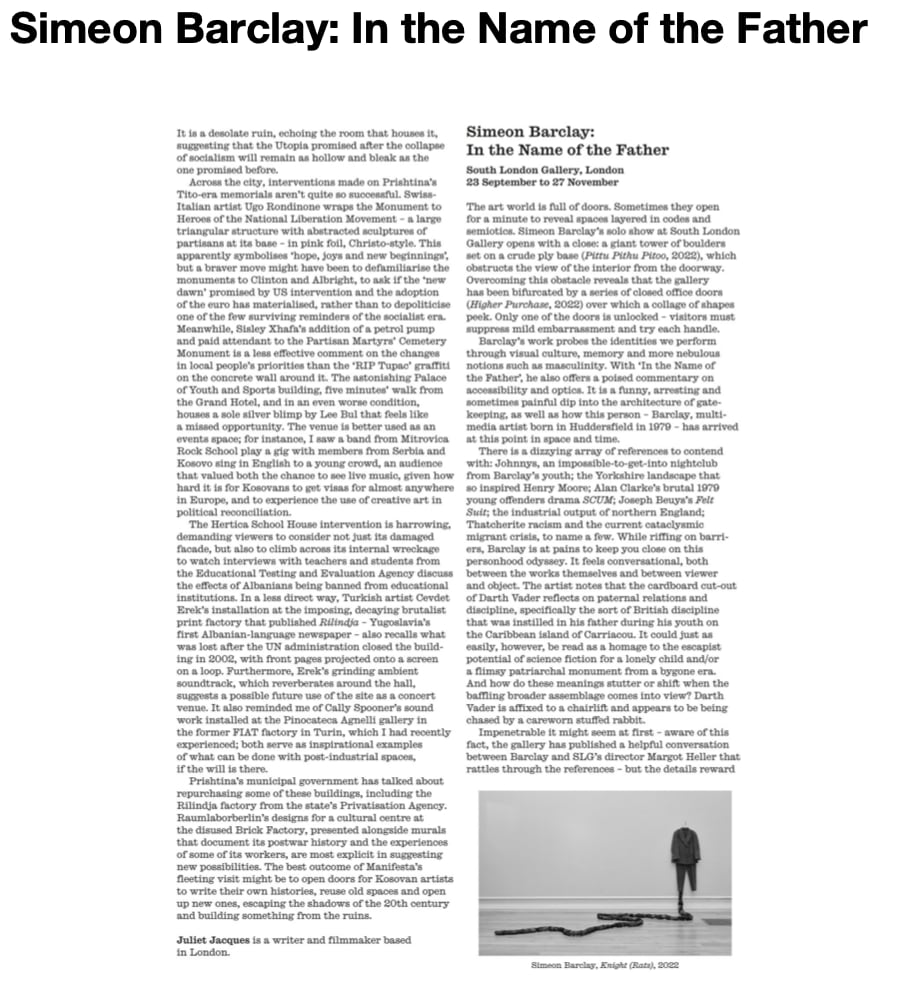 Art Monthly – Issue 461 ‘Simeon Barclay: In the Name of the Father’ November 2022