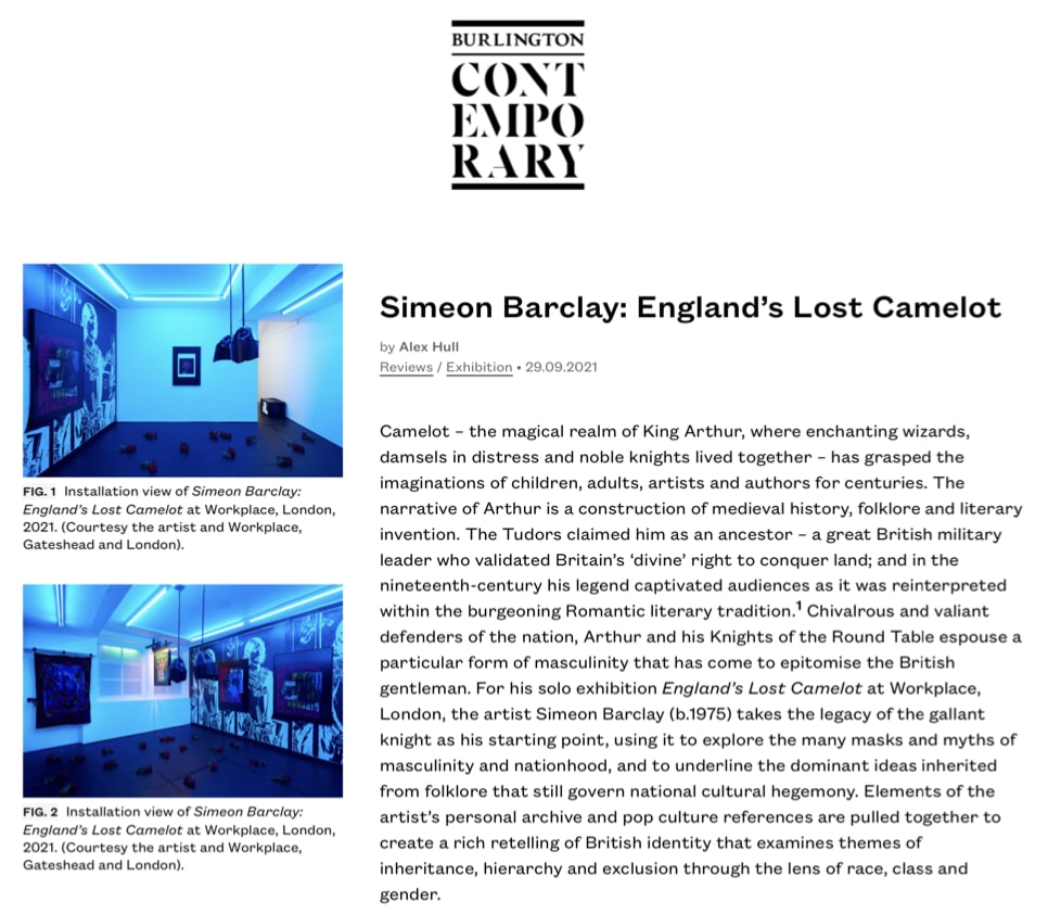 Burlington Contemporary ‘Simeon Barclay: England’s Lost Camelot’ by Alex Hull 29 September 2021