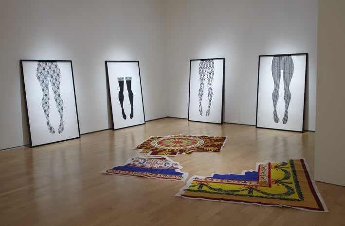 Catherine Bertola, Installation View of From the palace at Hillstreet and Blue Stockings. "Beyond Pattern" Oriel Davies Gallery, Newtown, Wales