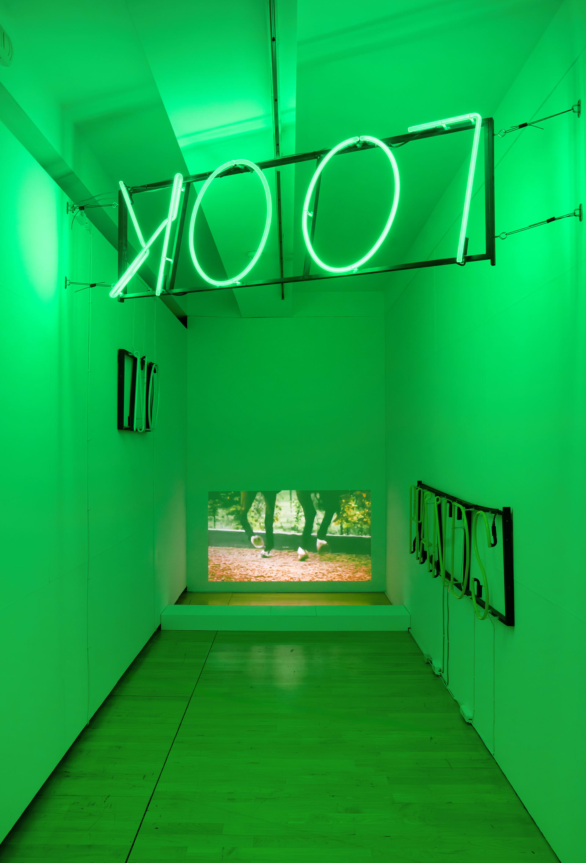 A neon lit installation by Simeon Barclay