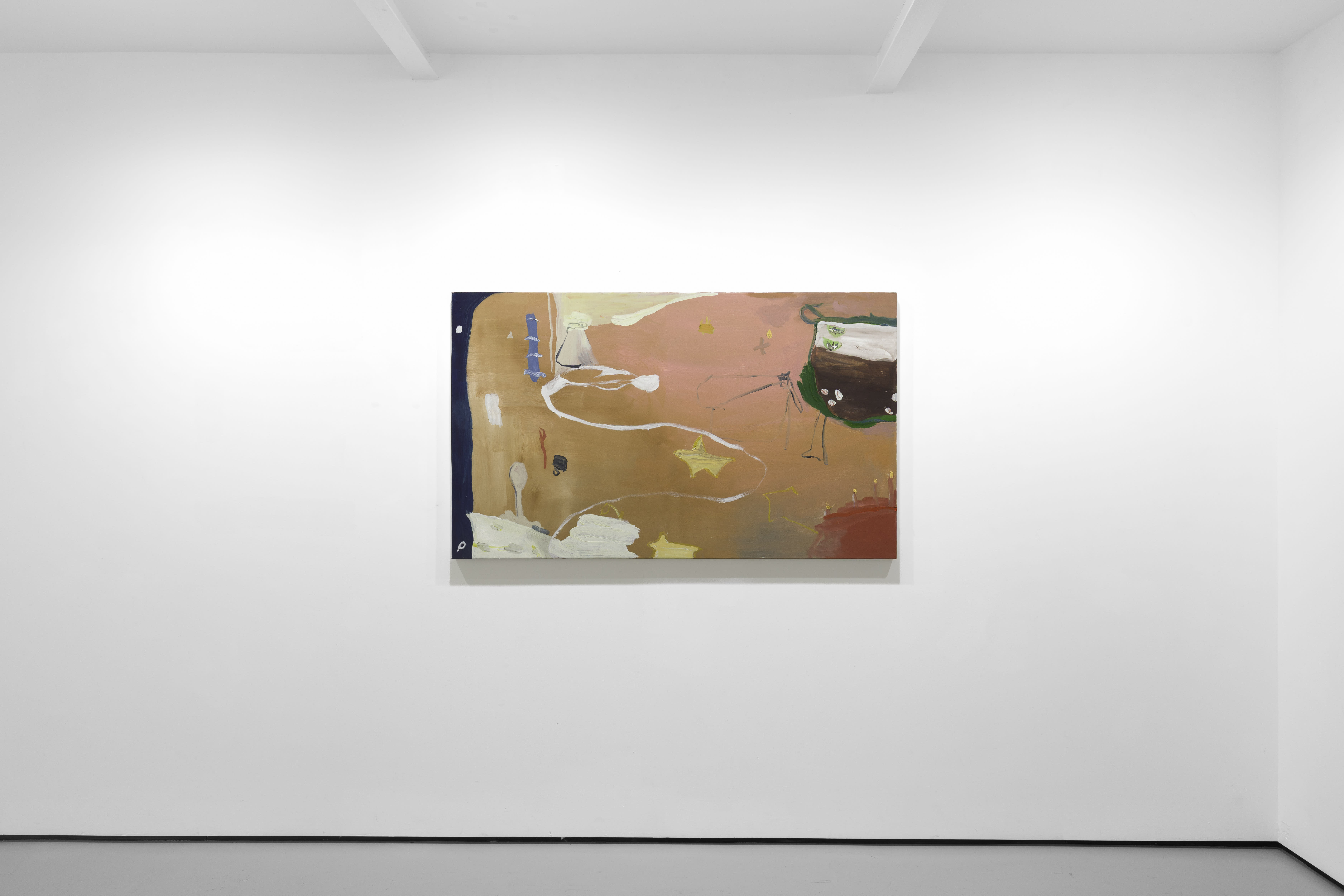 A white walled gallery with 4 artworks by b chehayeb hung on the walls