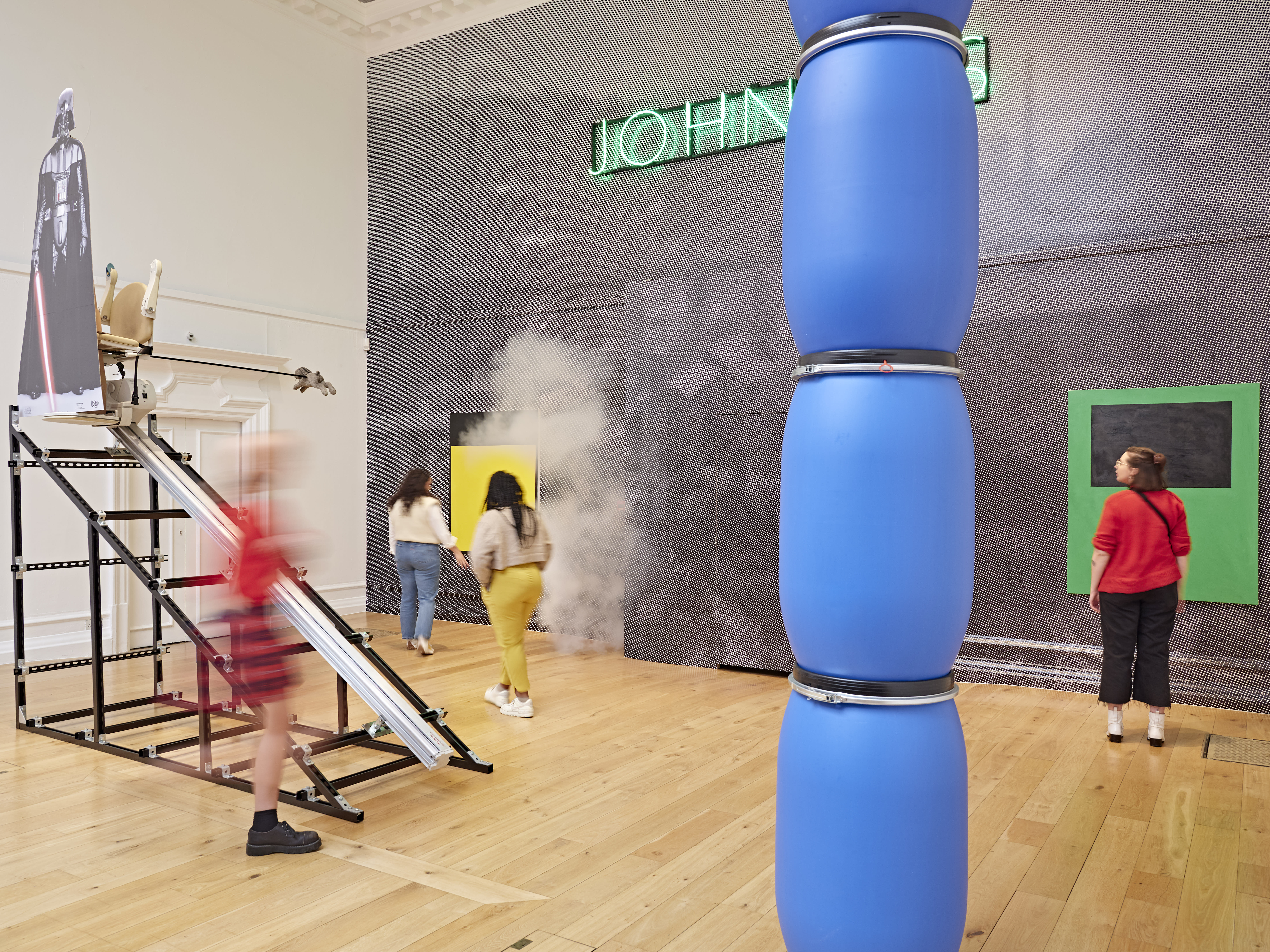 Installation views of Simeon Barclay's solo exhibition 'In the Name of the Father' at South London Gallery in September 2022