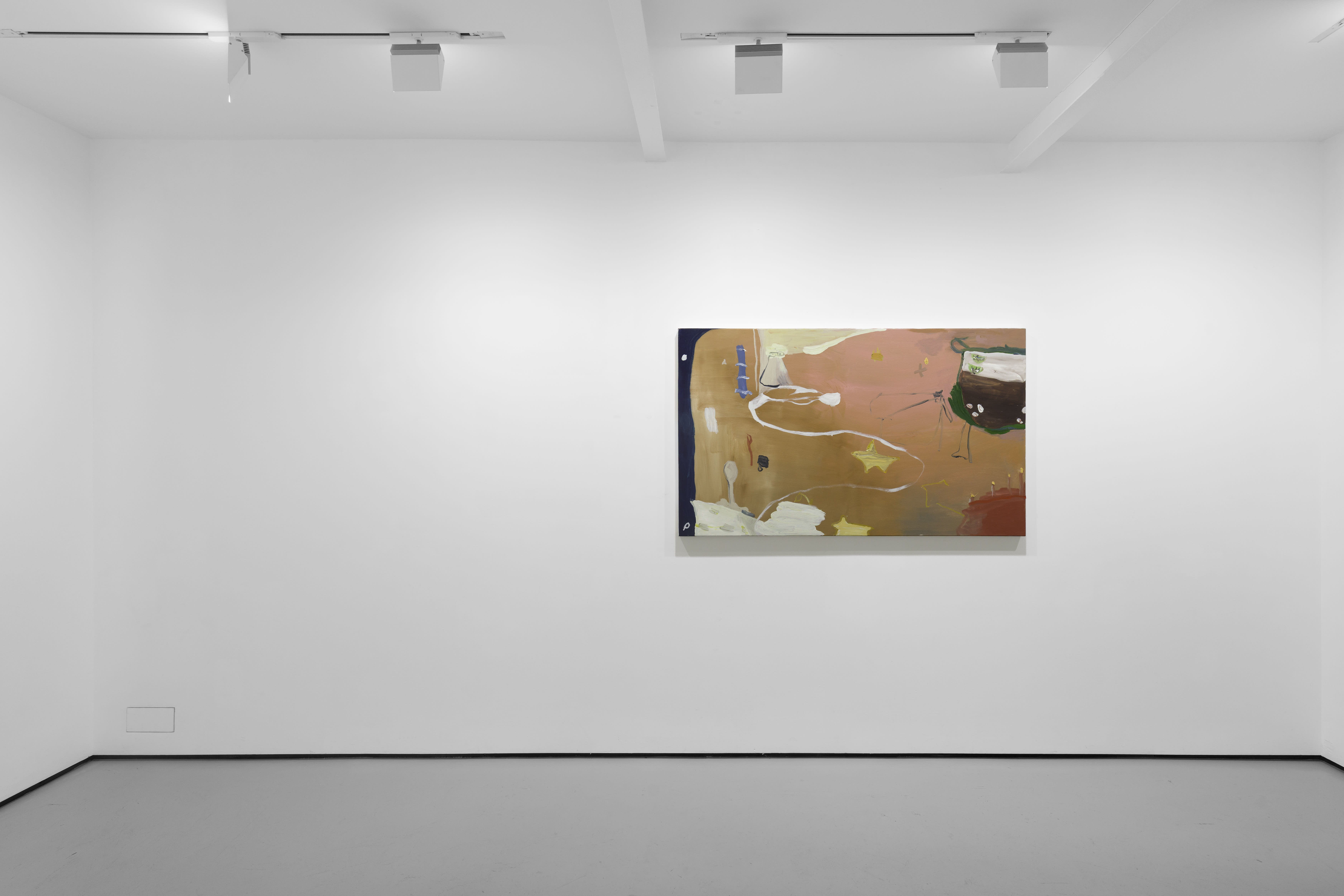 A white walled gallery with 4 artworks by b chehayeb hung on the walls