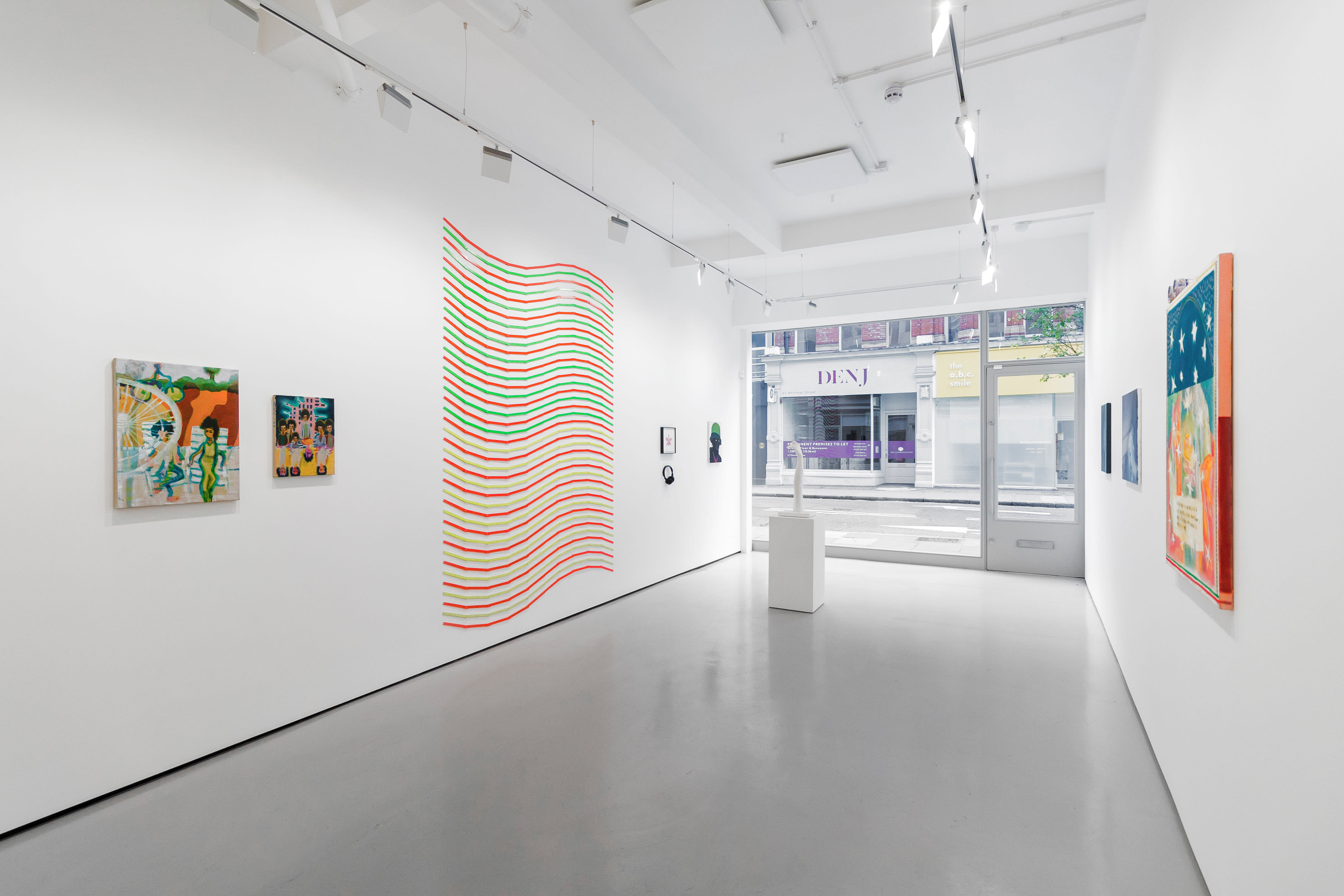 Installation views of 'Kaleidoscope' the inaugural group exhibition at Workplace in 50 Mortimer Street, Fitzrovia, London.