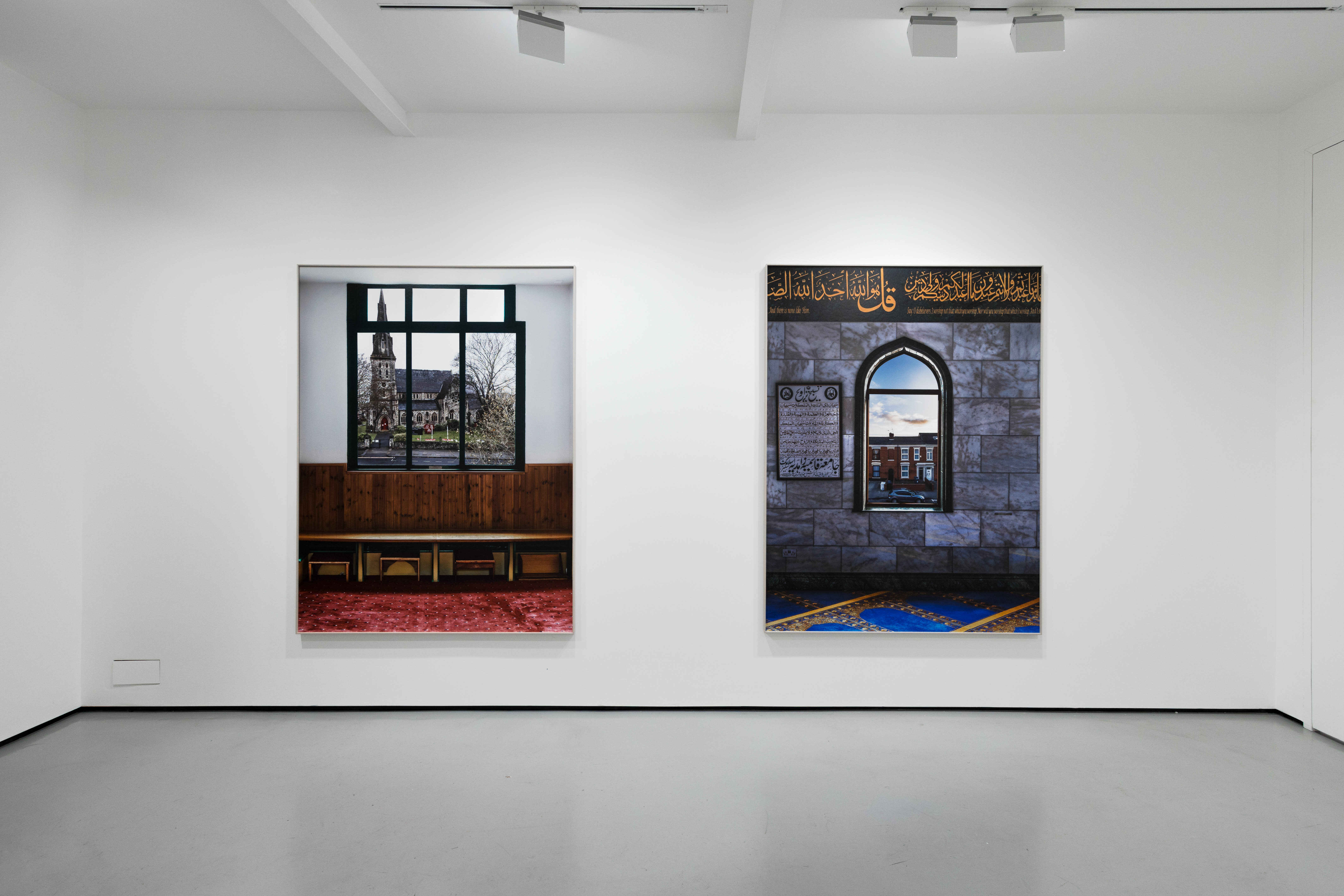 Installation views of Marwan Bassiouni's exhibition 'New British Views' at Workplace in London. 