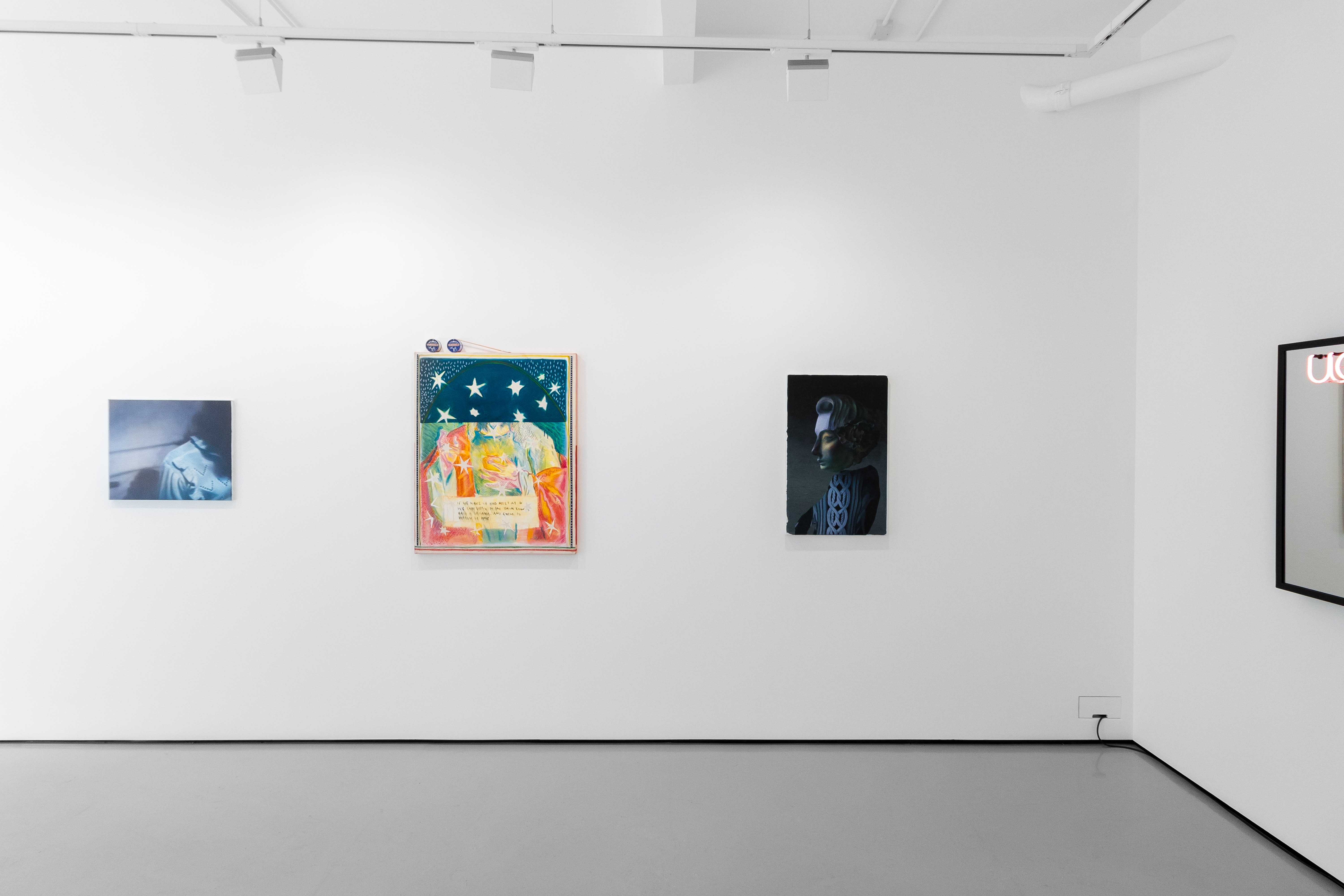 Installation views of 'Kaleidoscope' the inaugural group exhibition at Workplace in 50 Mortimer Street, Fitzrovia, London.