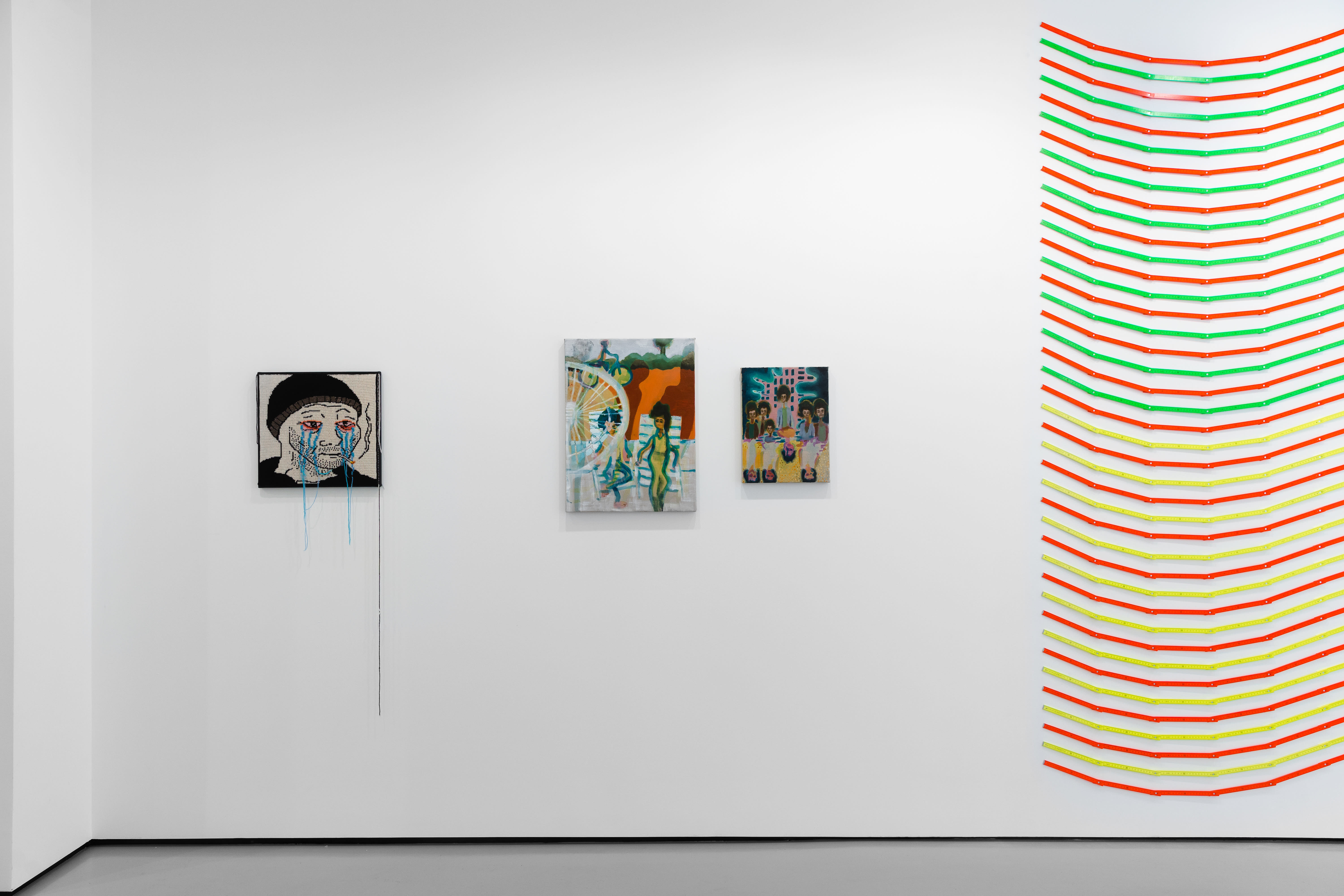 Installation views of 'Kaleidoscope' the inaugural group exhibition at Workplace in 50 Mortimer Street, Fitzrovia, London.