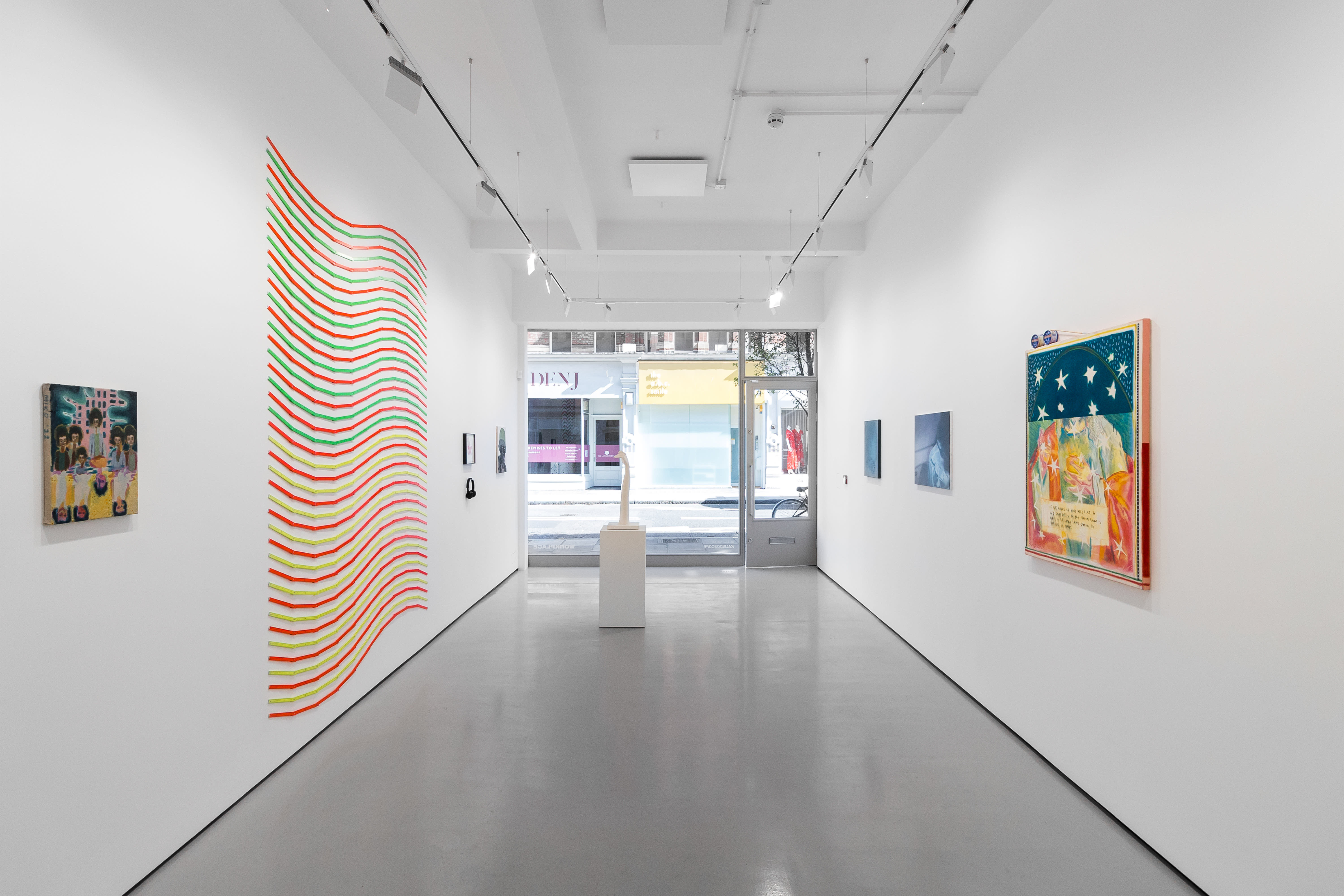 Installation views of 'Kaleidoscope' the inaugural group exhibition at Workplace in 50 Mortimer Street, Fitzrovia, London.