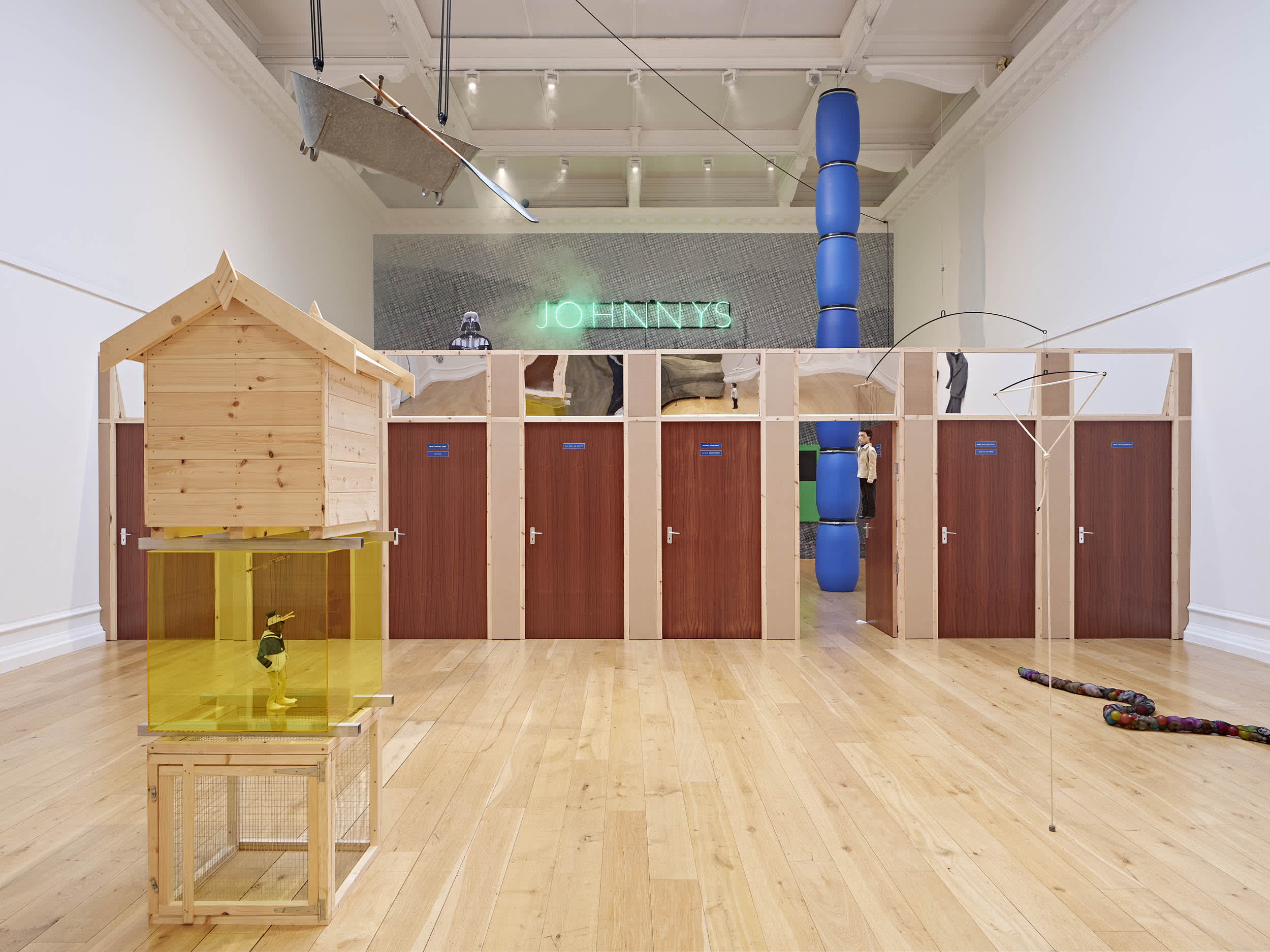 Installation views of Simeon Barclay's solo exhibition 'In the Name of the Father' at South London Gallery in September 2022