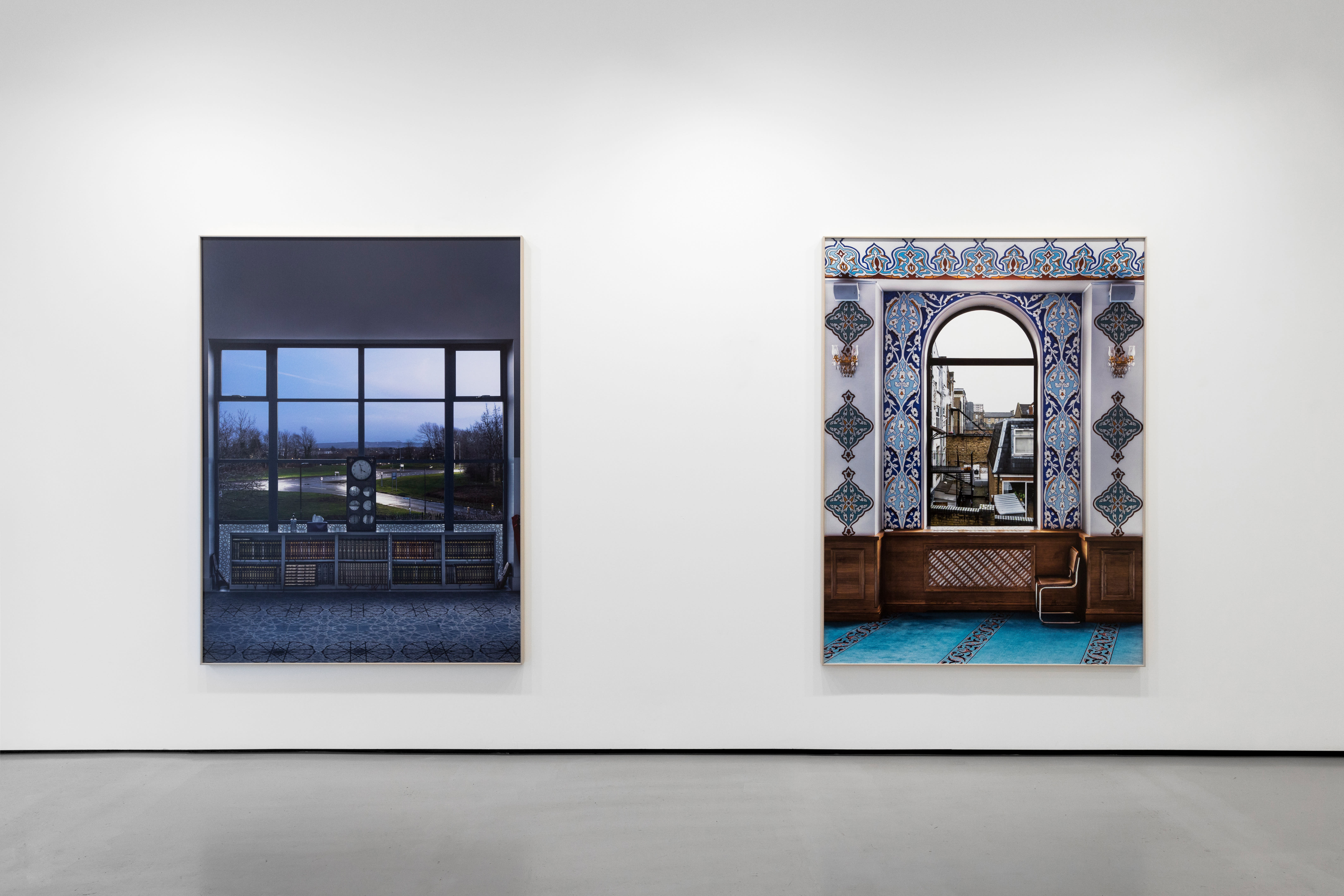 Installation views of Marwan Bassiouni's exhibition 'New British Views' at Workplace in London. 