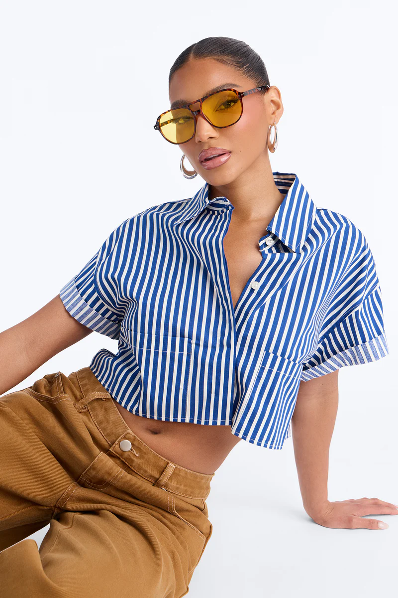 Beachside Babe Striped Shirt - Navy/combo