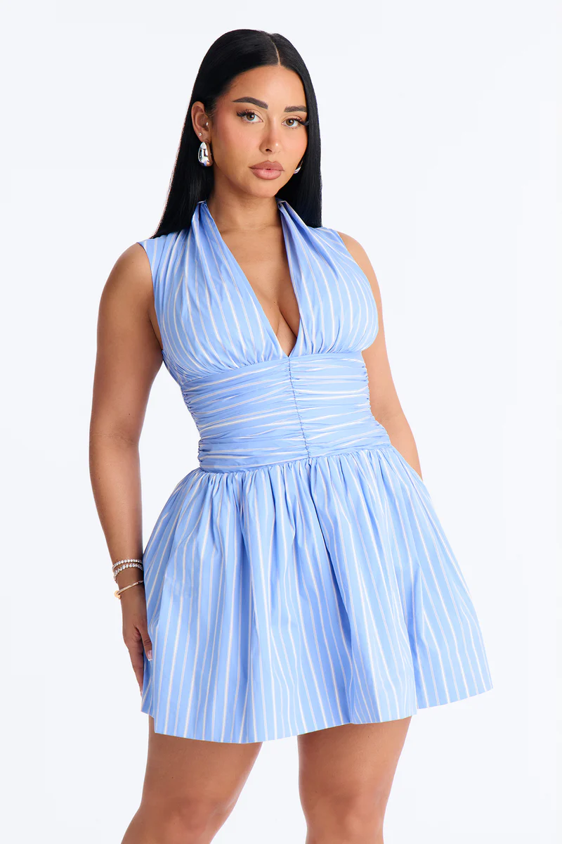 Samantha Striped Poplin Mini Dress - Blue/combo