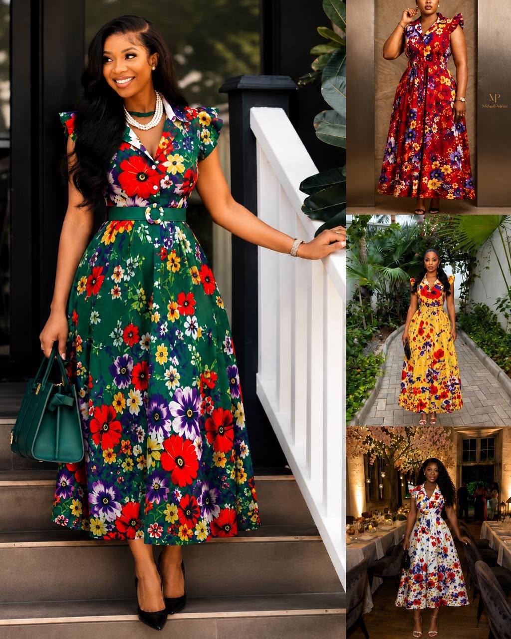 Flowery Dress with Belt