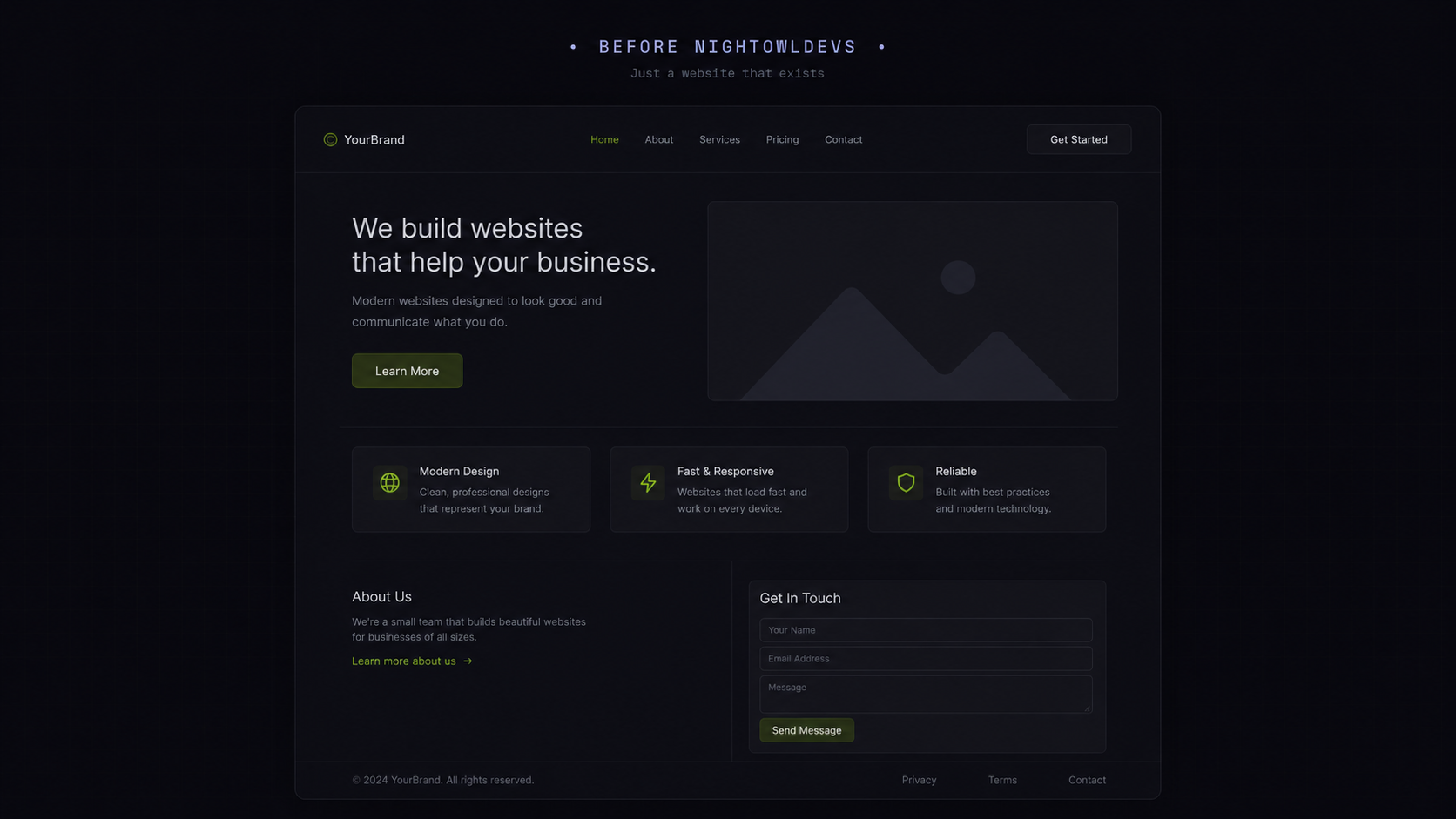 A basic brochure website before NightOwlDevs transformation