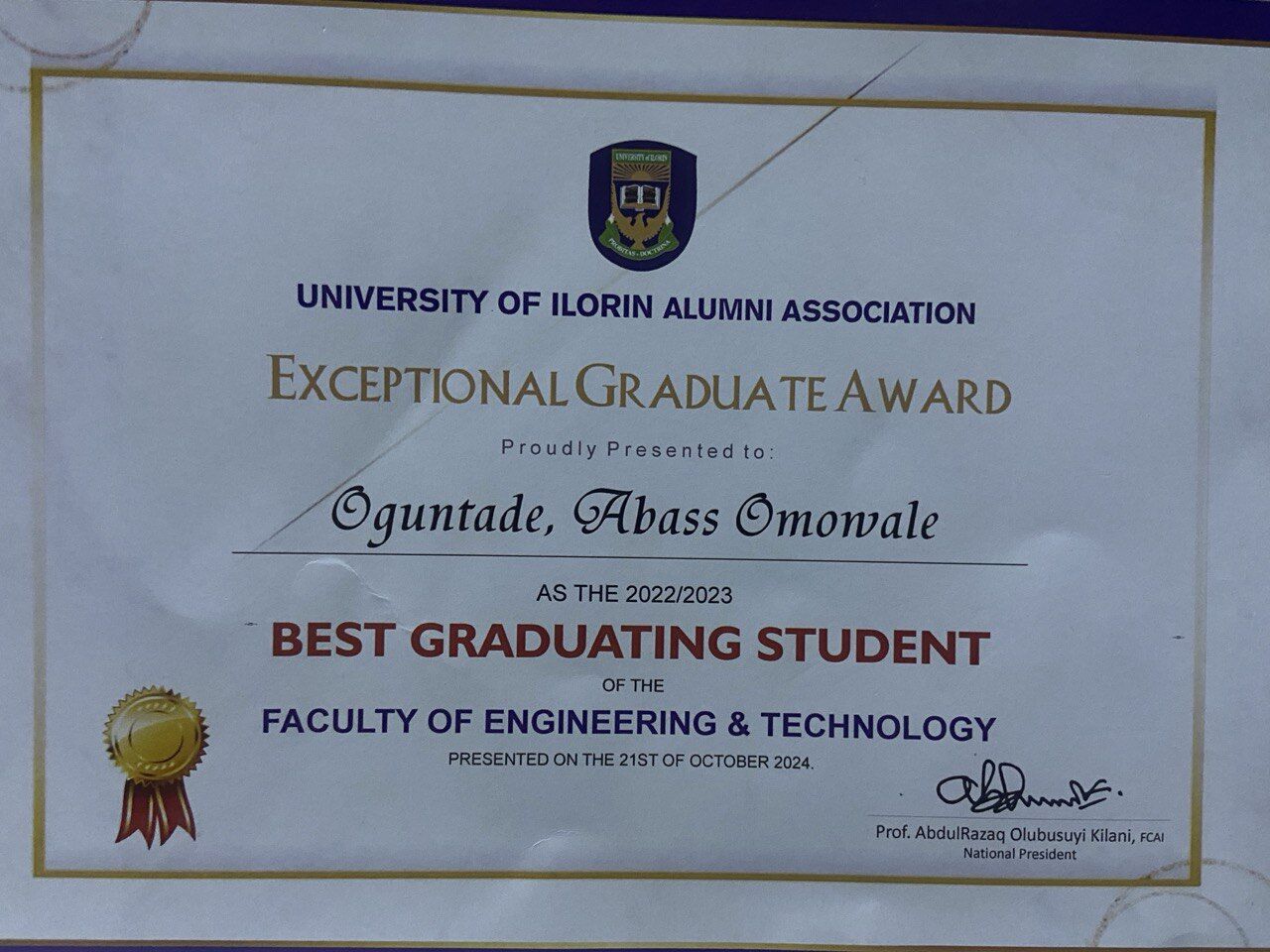 Exceptional Graduate Award