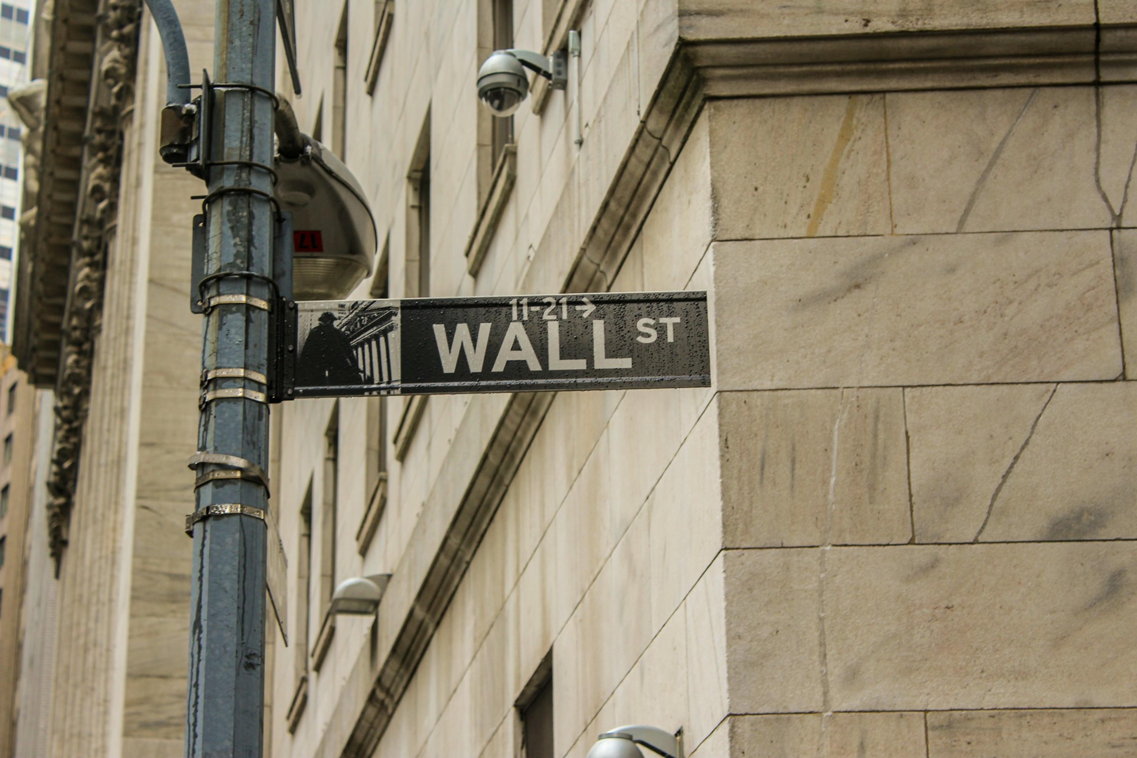 A street name sign for Wall st
