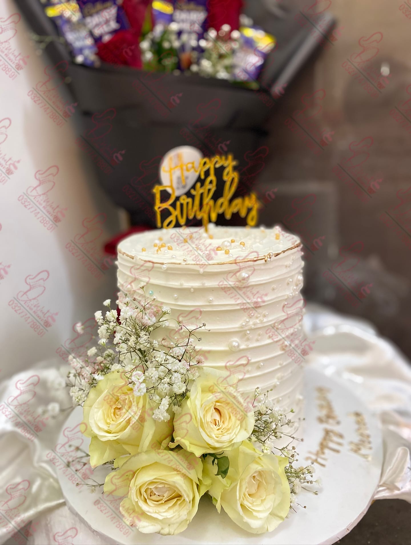 White Tiered Wedding Cake with Yellow Roses Islamabad