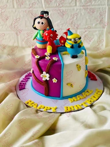 Minions & Mulan Twins Birthday Cake Faisalabad