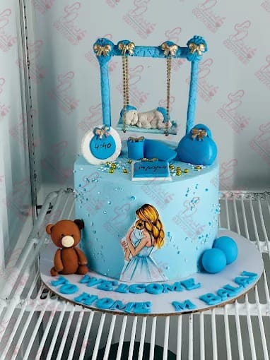 Light Blue Teddy Bear First Birthday Cake Islamabad
