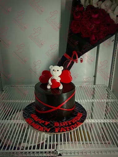 Black Red Teddy Bear Valentines Cake Islamabad