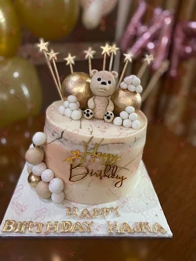 Marble Teddy Bear Birthday Cake with Golden Stars Islamabad online