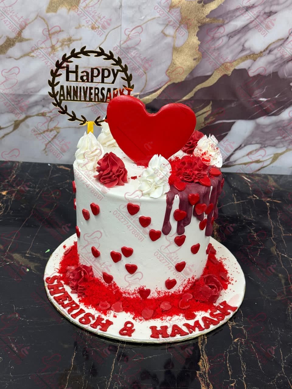 Heart Theme Anniversary Couple Cake Faisalabad