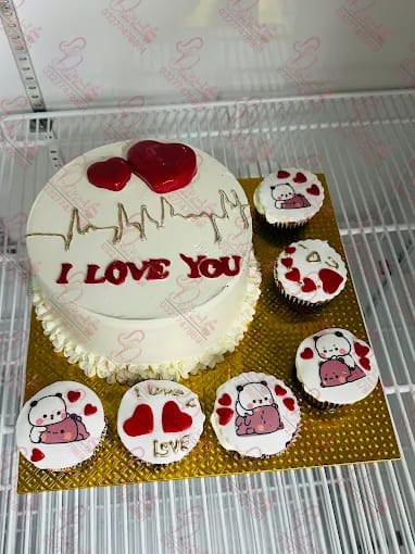 Heart with Cupcakes Couple Cake Faisalabad