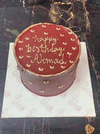 Red Gold Simple Birthday Cake Rawalpindi