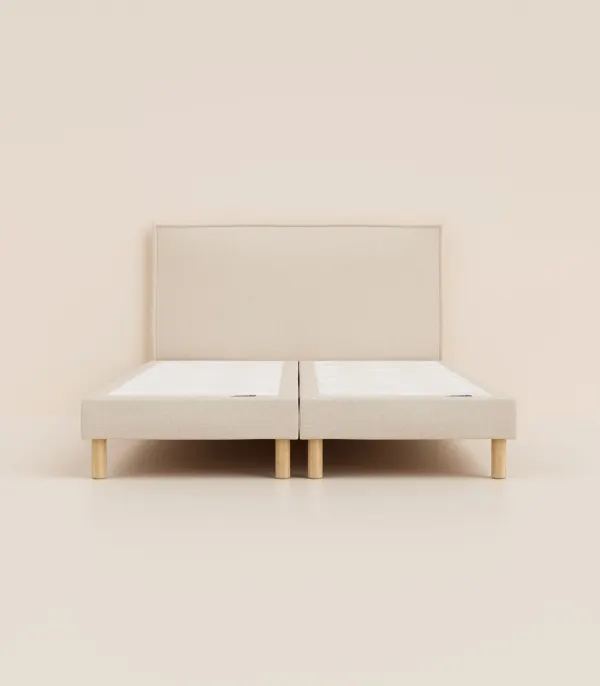 Lit tapissier (Taille du lit: 160 x 200, Couleur du lit: Beige, Taille de pieds du lit: Bois 15 cm, Type de sommier: Bibloc)