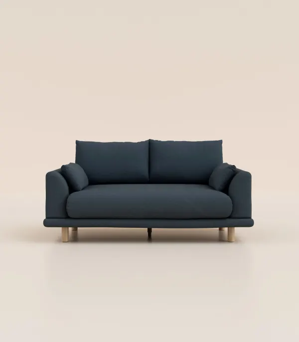 Canapé 2 places - bleu, pieds carré bois foncé