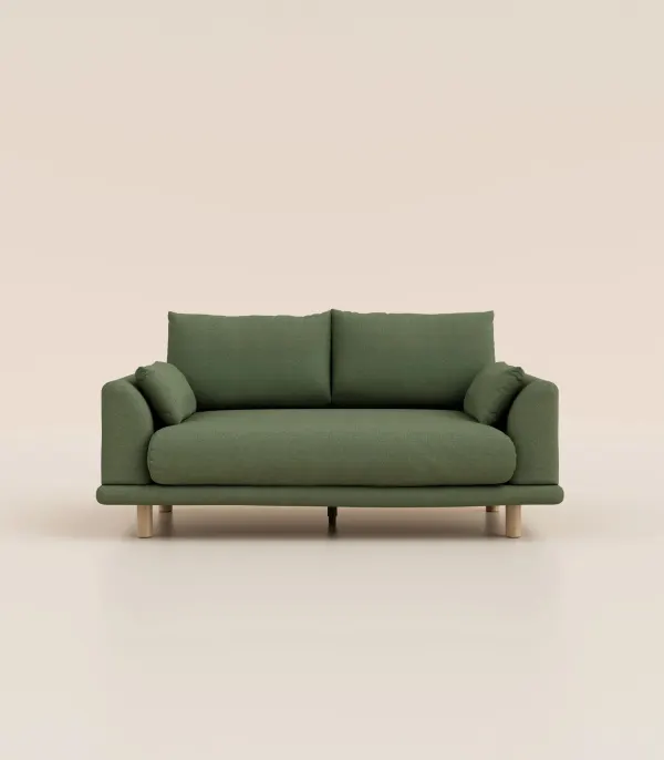 Canapé 2 places - vert kaki, pieds carré bois foncé