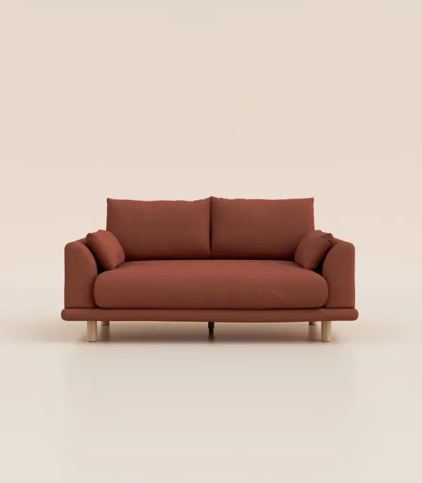 Canapé 2 places - terracotta, pieds carré bois foncé