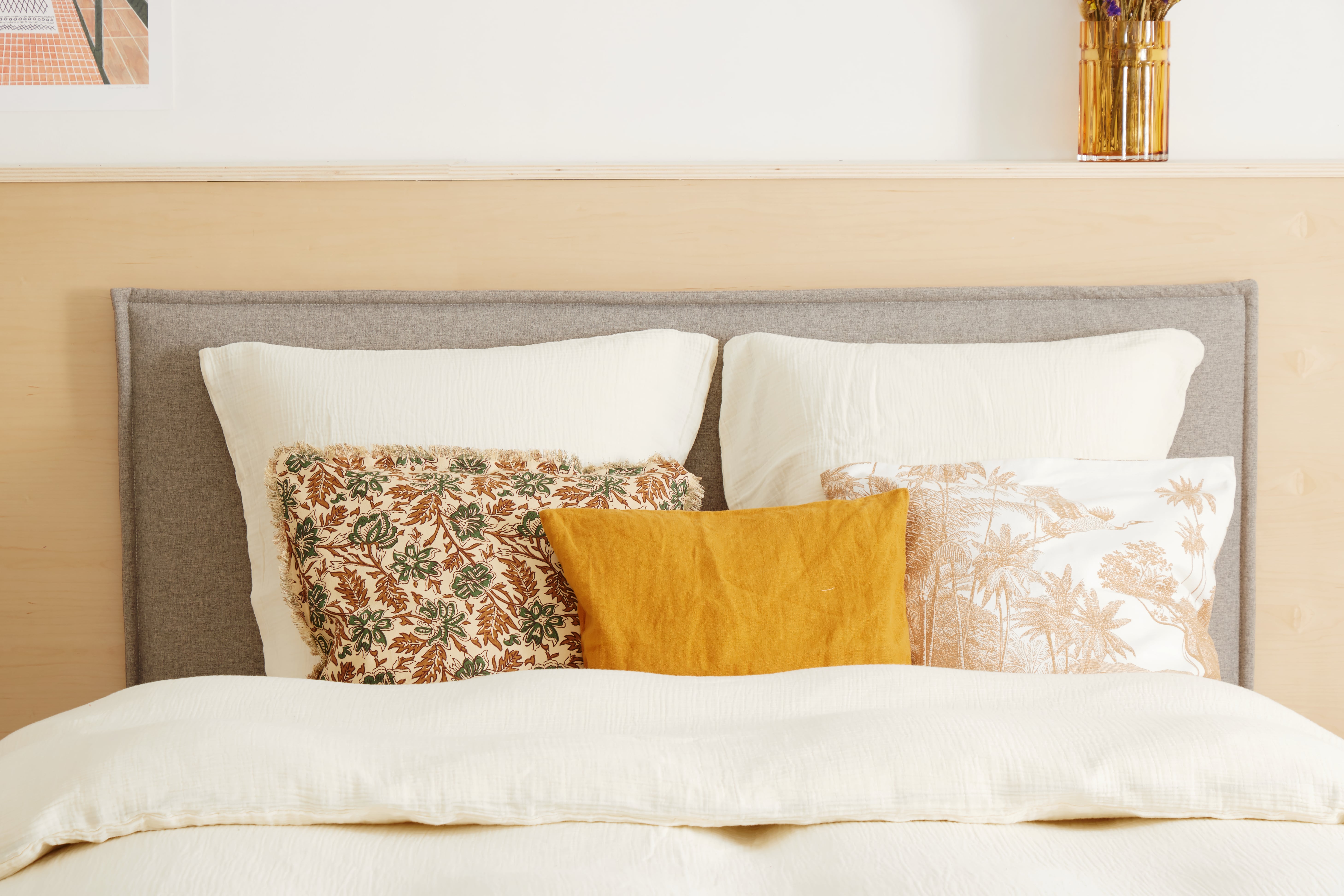 Tête de lit 140 cm - Tissu Gris - Design sobre et élégant - Fait en Belgique - Tediber