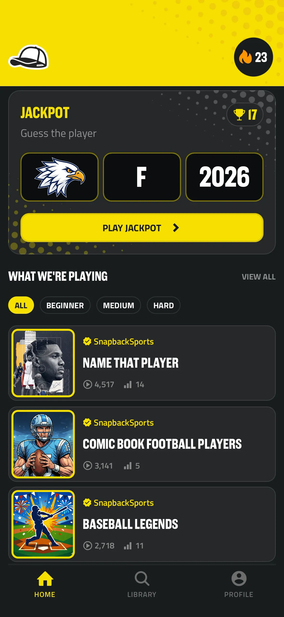 Snapback Trivia App Screen