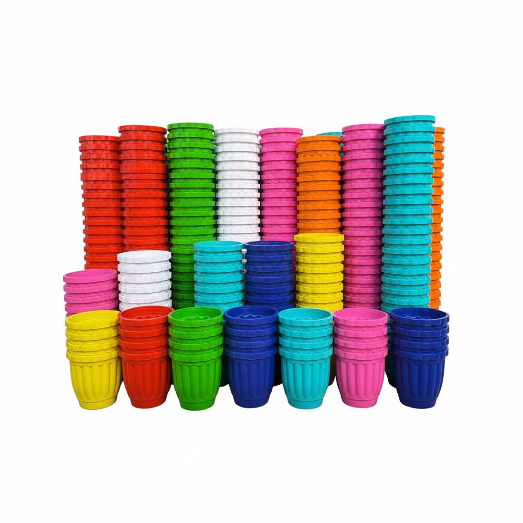 Flowers design pots | 4 pots set , mix colors